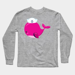 Sailor Whale, Little Whale, Cute Whale, Pink Whale Long Sleeve T-Shirt